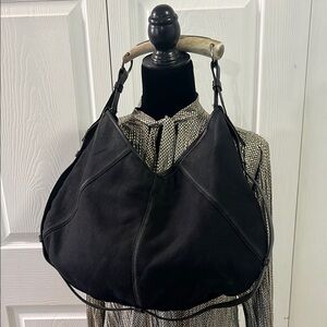 YSL Vintage Mombasa Canvas Horn Hobo Bag
